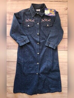 Astro Girls Embroidered Denim Western Shirt Dress Size 12 Snap Down